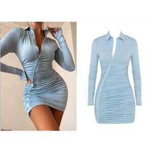 House of CB Deana Dress Large + Blue Jersey Mini Shirt Dress